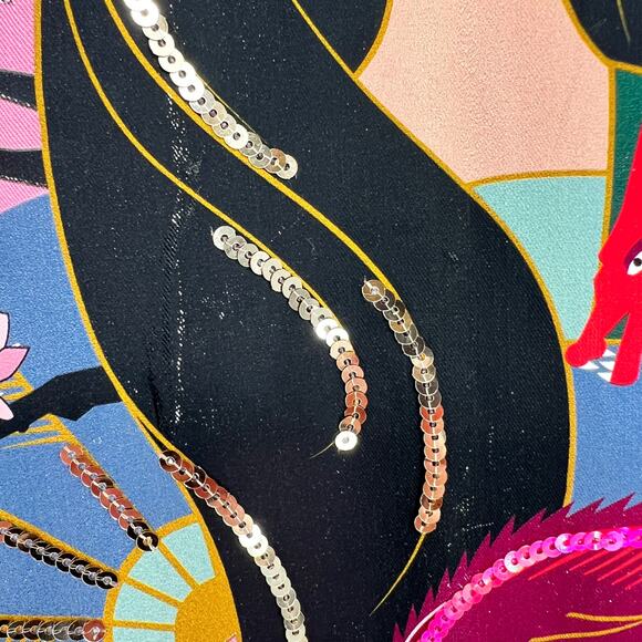 Disney Mulan Button Blouse Top XS Pink Embellished Sequin Graphic Princess Rayon - Picture 5 of 10